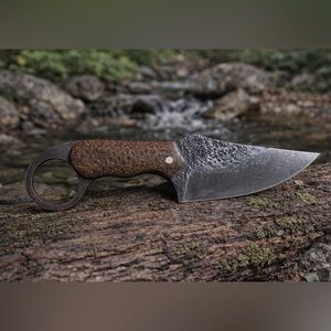 Brown Textured Handle Fixed Blade with Ring Handle for Men